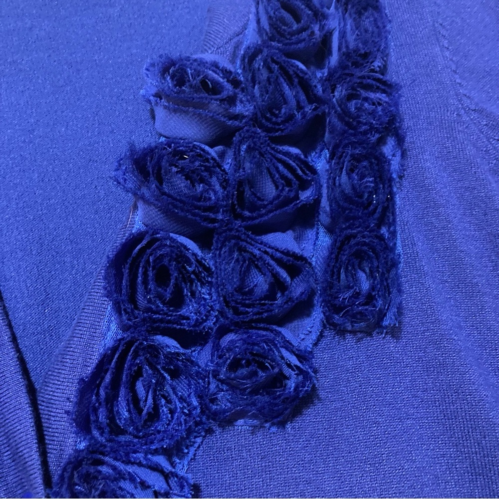Red Brand | Cobalt Blue Cardigan Sweater with Gorgeous Rosette Detail | Size L - Picture 6 of 9